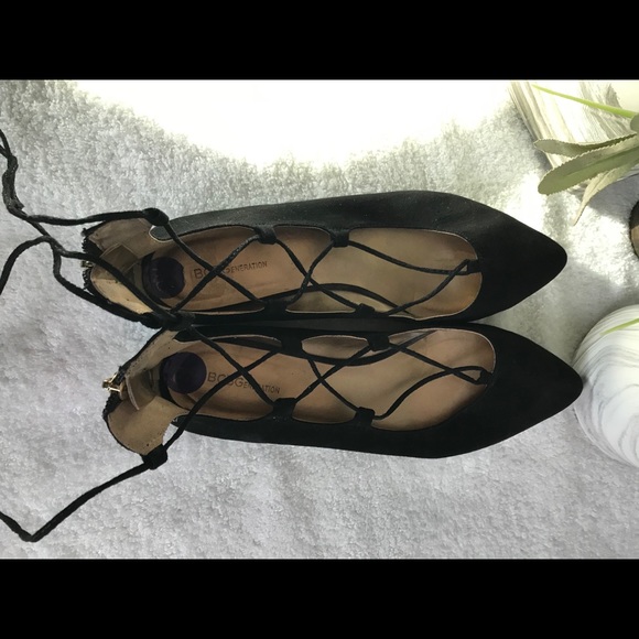 BCBG Generation Black Suede Tie Up Flats Sz 8.5 - Picture 8 of 8